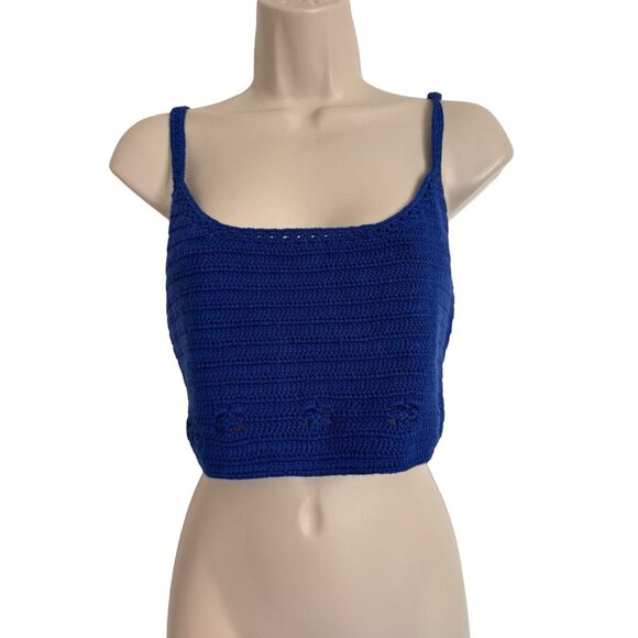 Olivaceous Knit Size Large Crochet Cropped Electric Blue Tank Top NWT - Picture 1 of 9